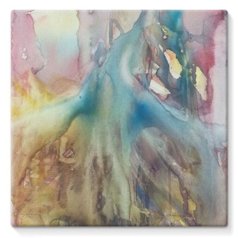 A watercolor painting by H Mikel Feilen of a waterfall of color pouring down the canvas.